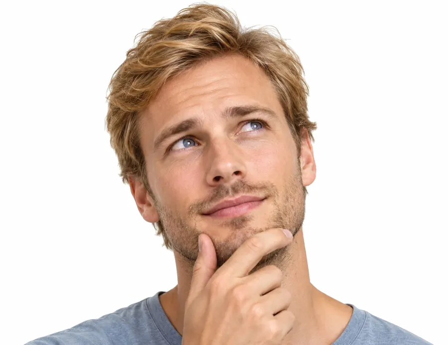 A man thinking, his hand on his chin.