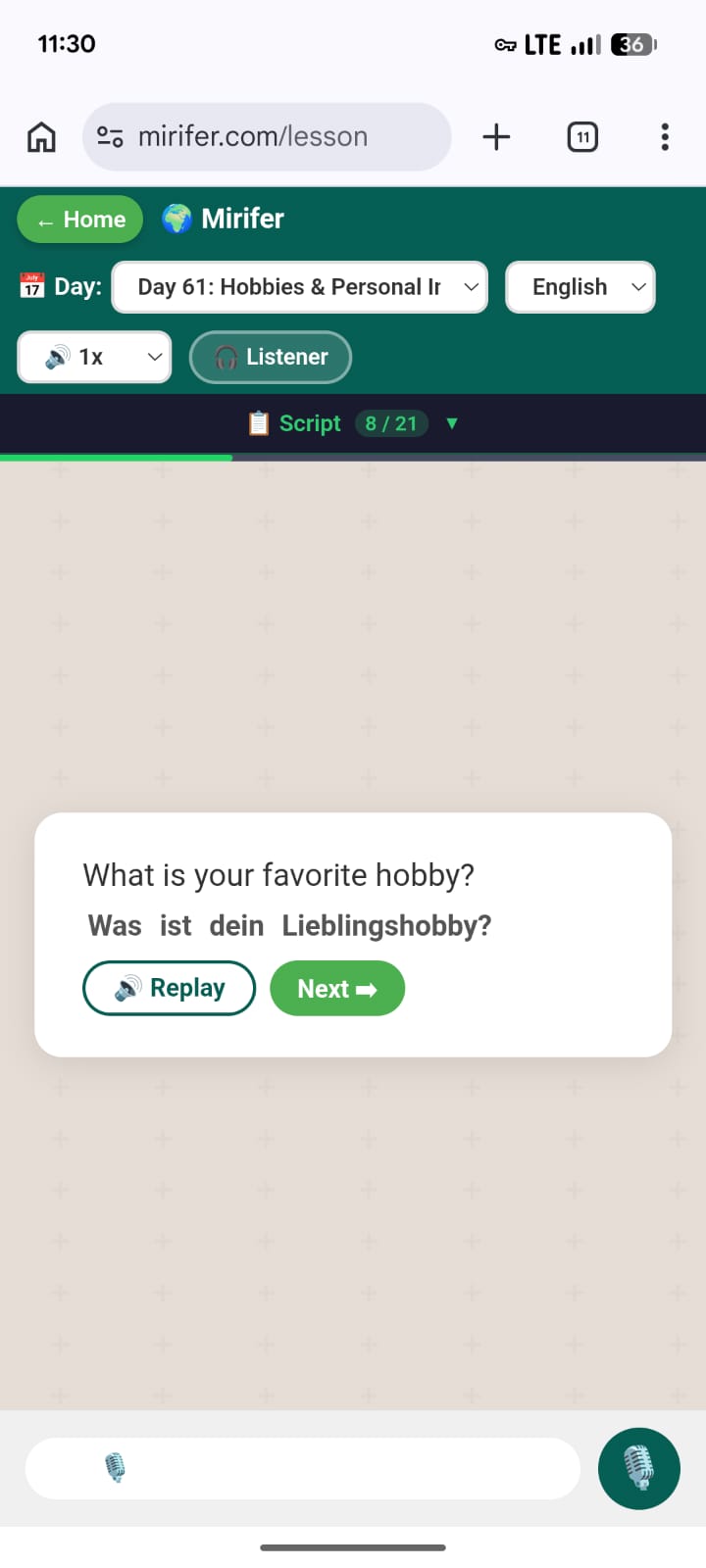 Mirifer lesson interface